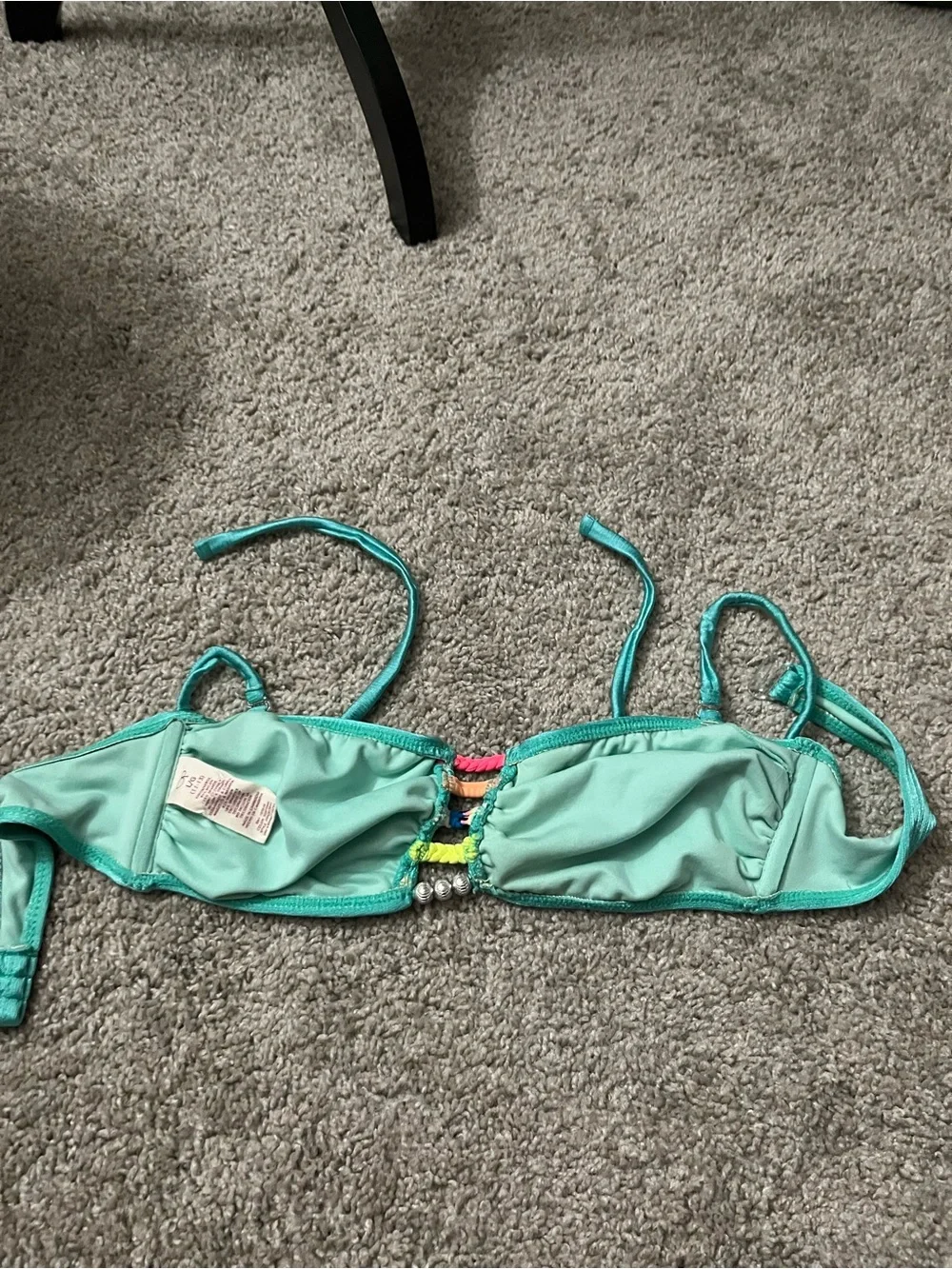 OP Girls Teal Bandeau Bikini Top with Multicolor Center